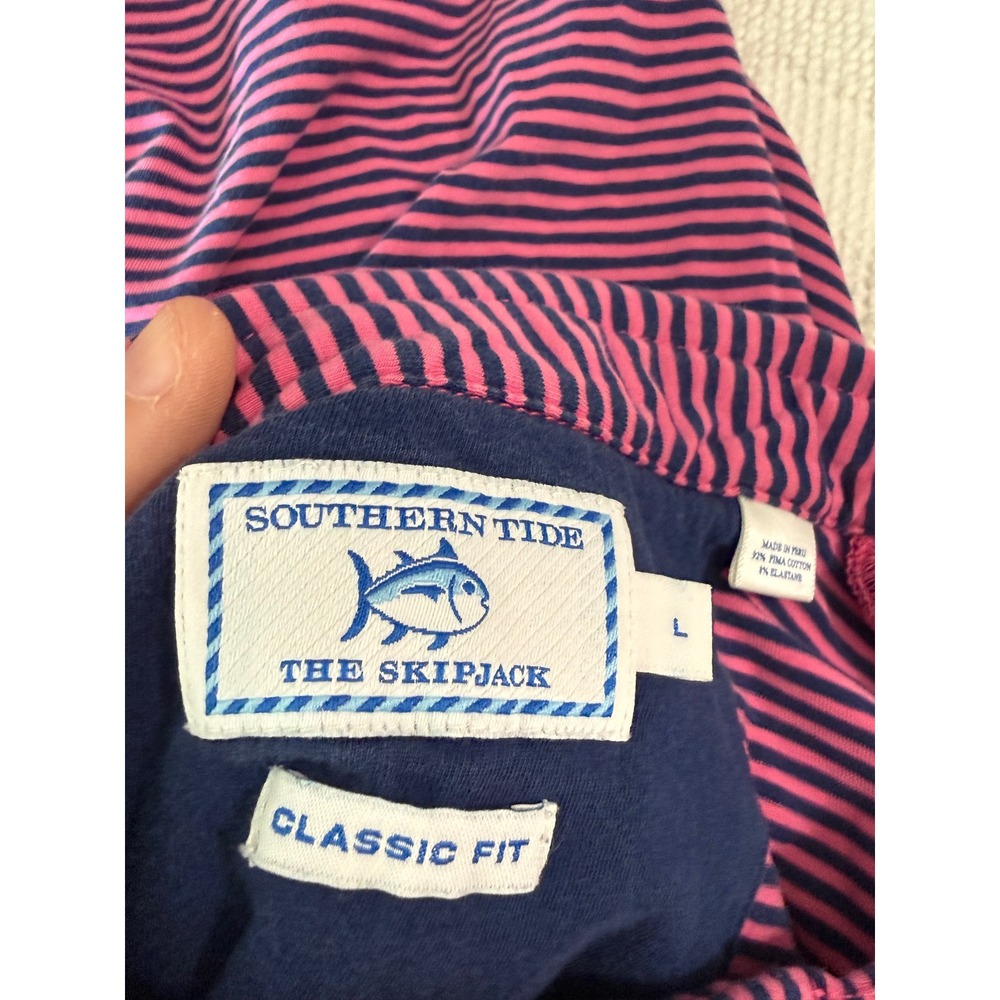 Southern Tide The Skipjack Polo Mens Large Pink Navy Striped Pima Cotton Classic - Picture 3 of 5